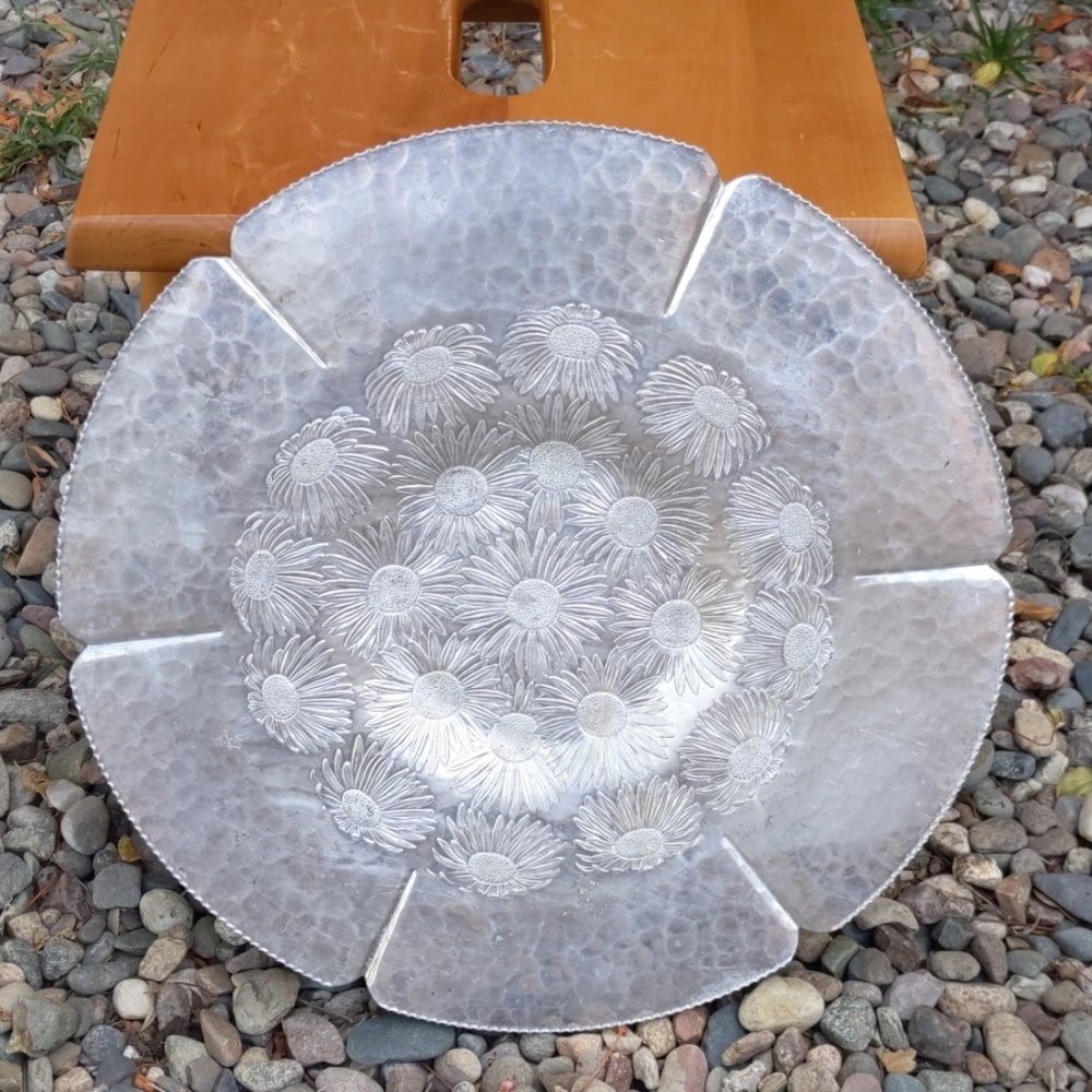 Vintage Continental silver look handwrought tray